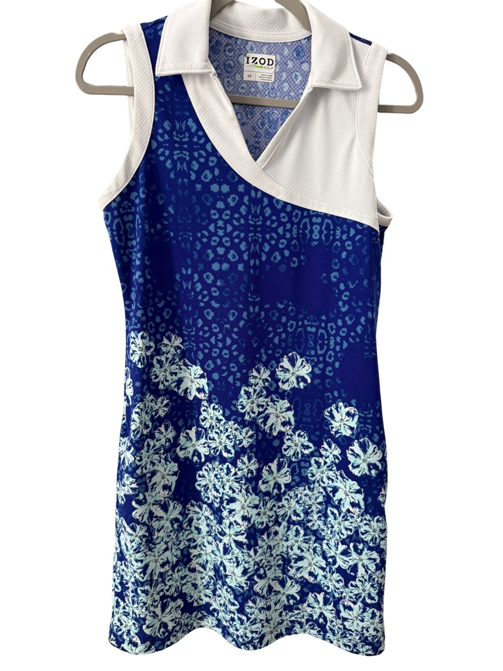 Izod Royal Blue & White Floral Sleeveless Polo Dress with Pockets Size Small